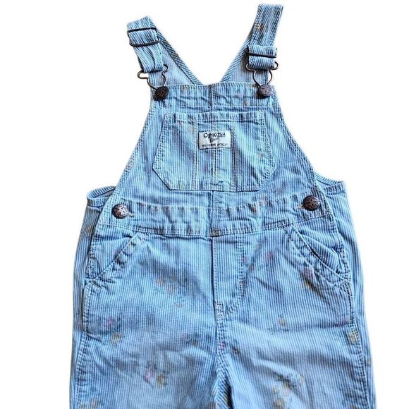 Vintage Oshkosh overalls striped floral denim kids Sz 2T - Picture 5 of 8
